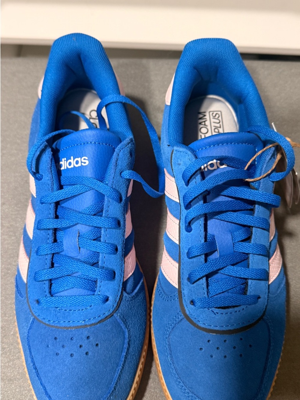 adidas Kids Blue Sneakers with Pink Stripes